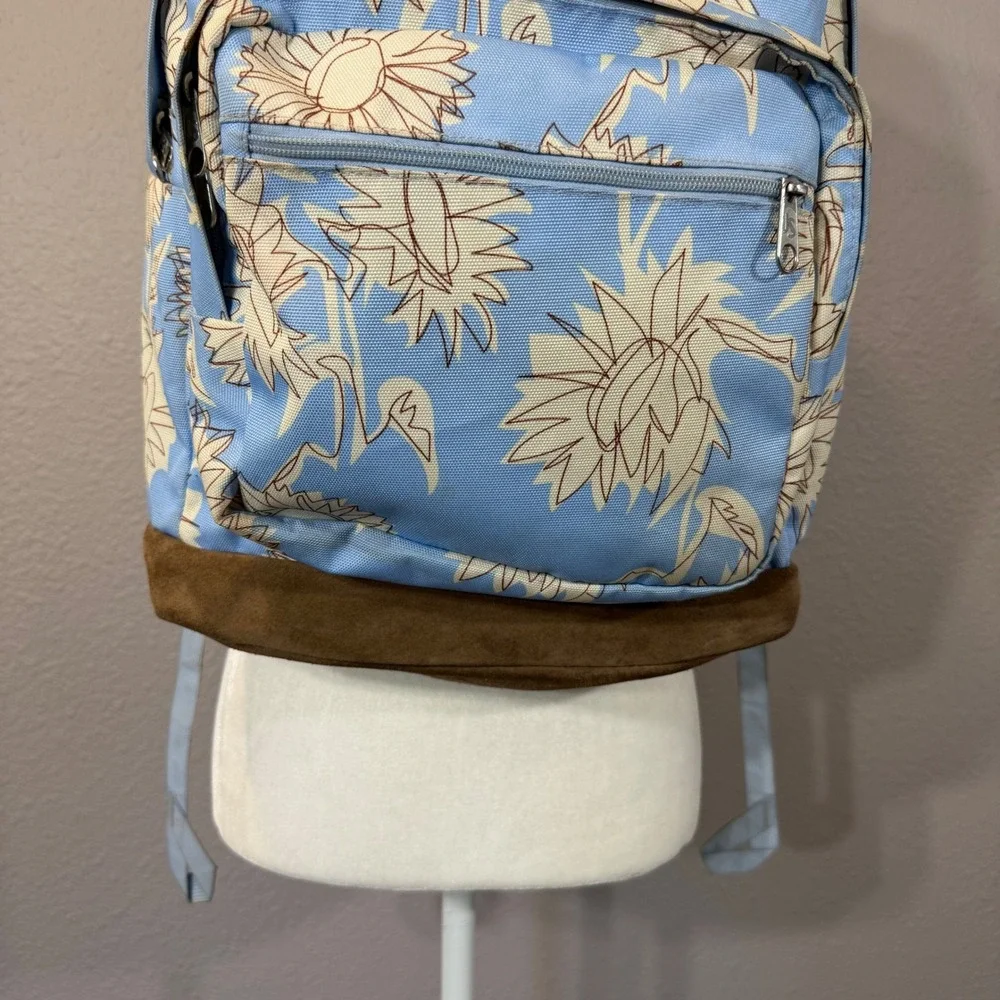 JanSport Blue Sunflower Floral Suede Bottom Right Pack Backpack